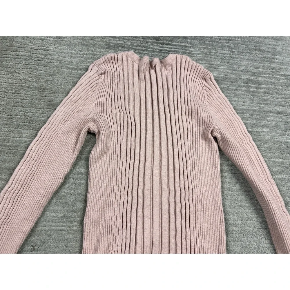 Liz Claiborne Sweater Womens Medium‎ Pink Stretch Longsleeve VNeck Ribbed Career